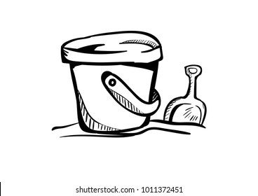 beach sand castle bucket and shovel doodle icon vector