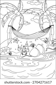 Beach Sand Castle Crap Plum Tree Coloring Page Printable Vector