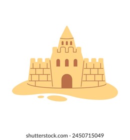 Beach sand castle. Summer vacation, summer leisure. Vector illustration in flat style