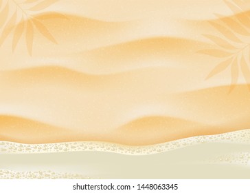 Beach sand on ocean coast sea wave with bubble. Tropical travel, summer vacation holiday paradise resort background template. Vector realistic illustration.