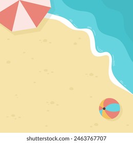 Beach sand, sea shore with blue waves