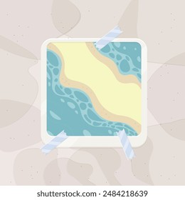 Beach Sand And Sea Two Side Water Waves Ocean People Design Frame Picture For Mood Board Watercolor Paper Pastel Vector Isolated