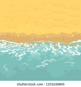 Beach sand and sea water. Vector illustration of marine background in simple flat style.