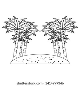 Beach with sand and tree palms scenery cartoons isolated vector illustration graphic design