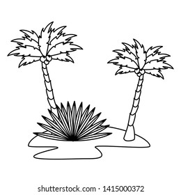Beach with sand and tree palms scenery cartoons isolated vector illustration graphic design