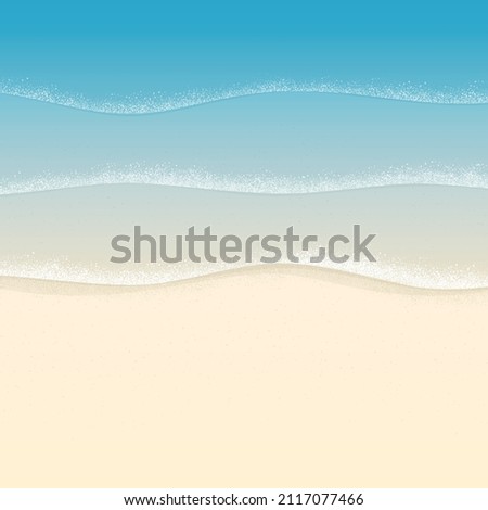 Beach sand and water edge waves as summer ocean shore vacation background. Vector textured illustration background