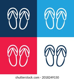 Beach Sandals Hand Drawn Outline blue and red four color minimal icon set