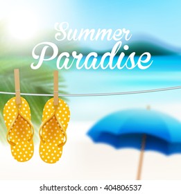 Beach sandals hanged on a rope.Vector