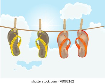 Beach sandals on the rope