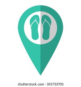 Beach sandals - vector icon;  green map pointer