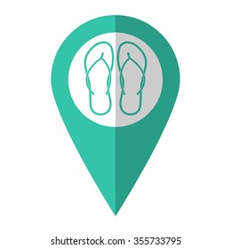 Beach sandals - vector icon;  green map pointer