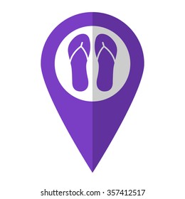 Beach sandals - vector icon;  violet map pointer