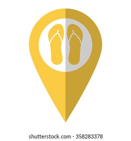 Beach sandals - vector icon;  yellow map pointer