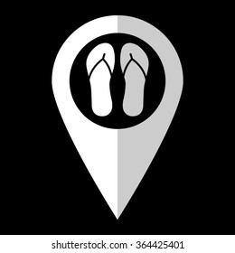 Beach sandals - white vector icon;  map pointer