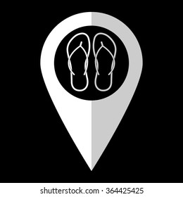 Beach sandals - white vector icon;  map pointer