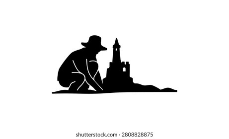Beach sandcastle, black isolated vector silhouette
