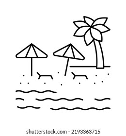 vector de icono de línea de resort de arena de playa. letrero de un complejo de arena. símbolo de contorno aislado ilustración negra