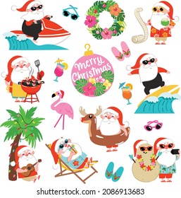 Beach Santa Vector Illustration set