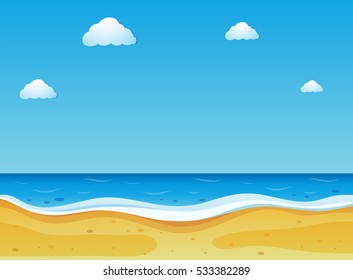 Beach scene with blue sky illustration