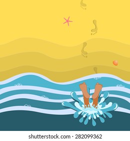 Beach scene with free space for adding text or images. All main elements are grouped and sorted in layers for easy manipulation.