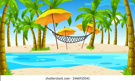 Beach scene with hammock illustration