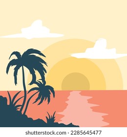 diseño de ilustración de la escena de la playa, con elementos de diseño de árboles adicionales