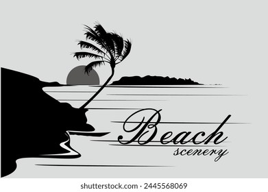 Beach scene, illustration design logo