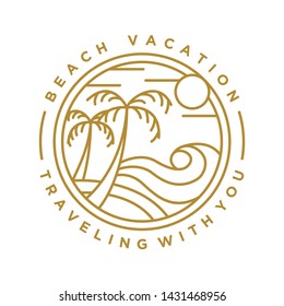 Beach scene logo with line art style