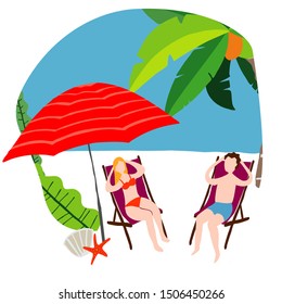 a beach scene.
a merry-go-round in the resort.