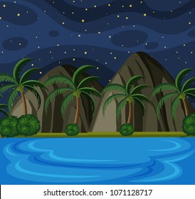 Beach Scene at Night with Stars illustration