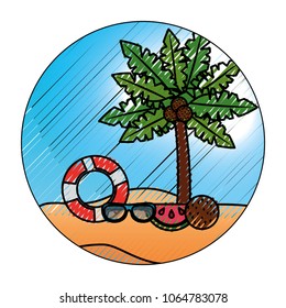 beach scene with palm and accessories