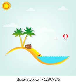 beach scene with palm trees. Flat vector illustration