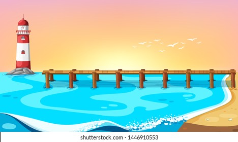 Beach Scene With Pier Illustration