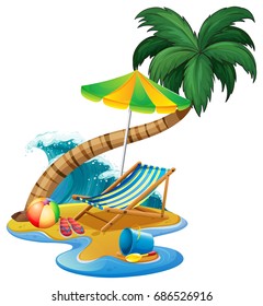 Beach scene with seat and umbrella illustration