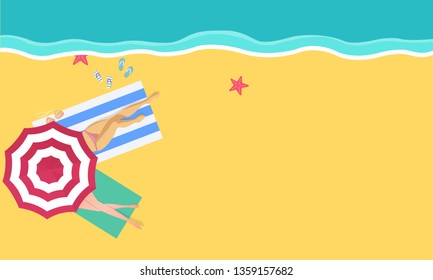 the beach scene from the top in summer.vector illustration with paper art style. happy holiday - Vector