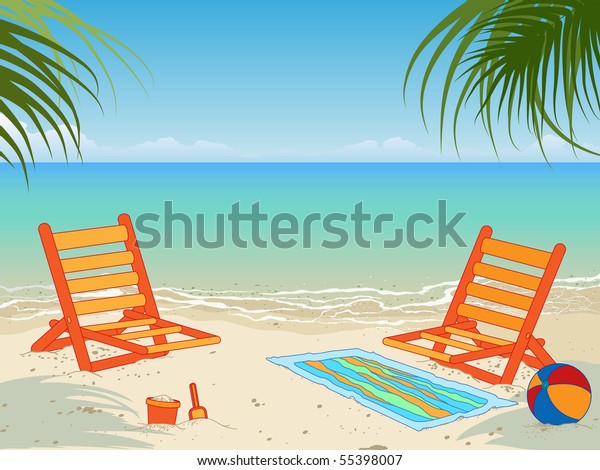 Beach Scene Two Chairs Child Toys Stock Vector Royalty Free 55398007