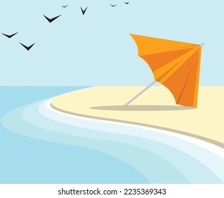 Escena De Playa Con Ilustración Del Vector De Paraguas