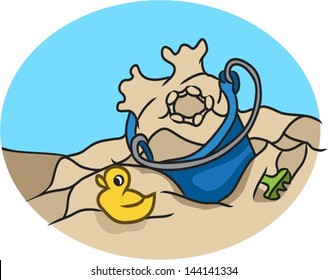 Beach Scene - Vector Illustration with isolated items easily removed