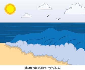 Beach scene with waves on the shore