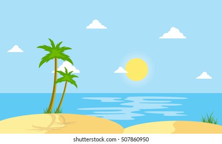 Beach scenery cartoon vector flat style