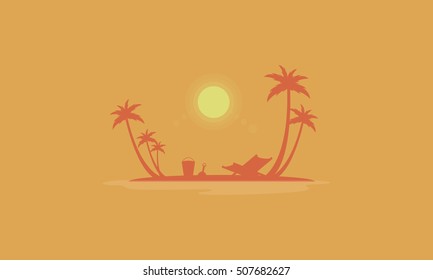 Beach scenery at sunrise silhouettes