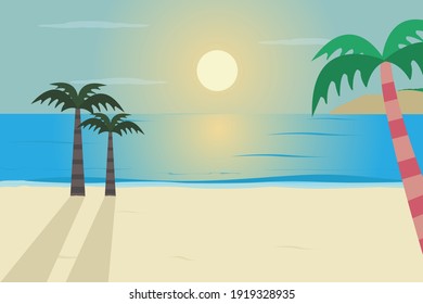 Beach scenery vector concept: Tropical beach sunset