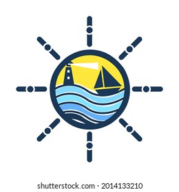 beach sea boat theme steering wheel nautical logo design vector illustration