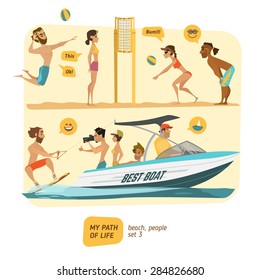 Beach and sea, characters vector illustration