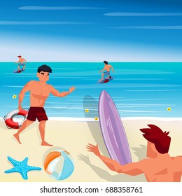 Beach and sea, characters vector illustration