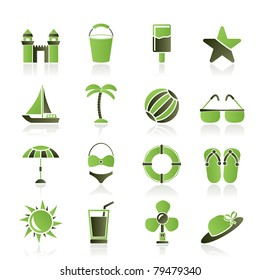 Beach, sea and holiday icons - vector icon set