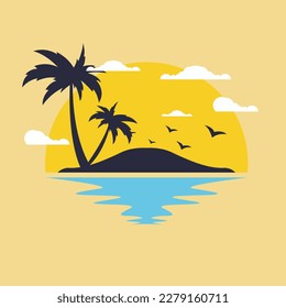 Beach and sea landscape background in flat colors