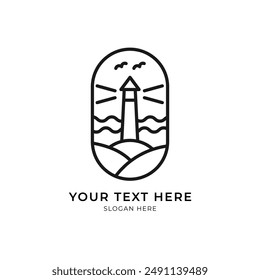 Beach or sea logo with line art style. Minimalist line logo. Restaurant or business logo.