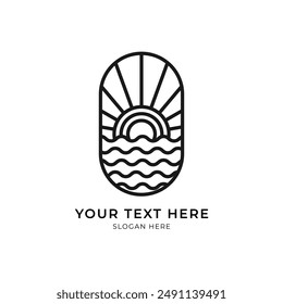 Beach or sea logo with line art style. Minimalist line logo. Restaurant or business logo.