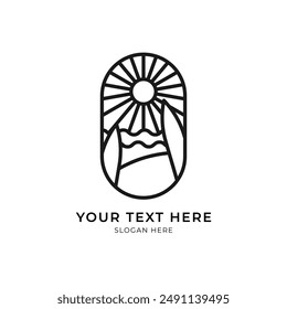 Beach or sea logo with line art style. Minimalist line logo. Restaurant or business logo.